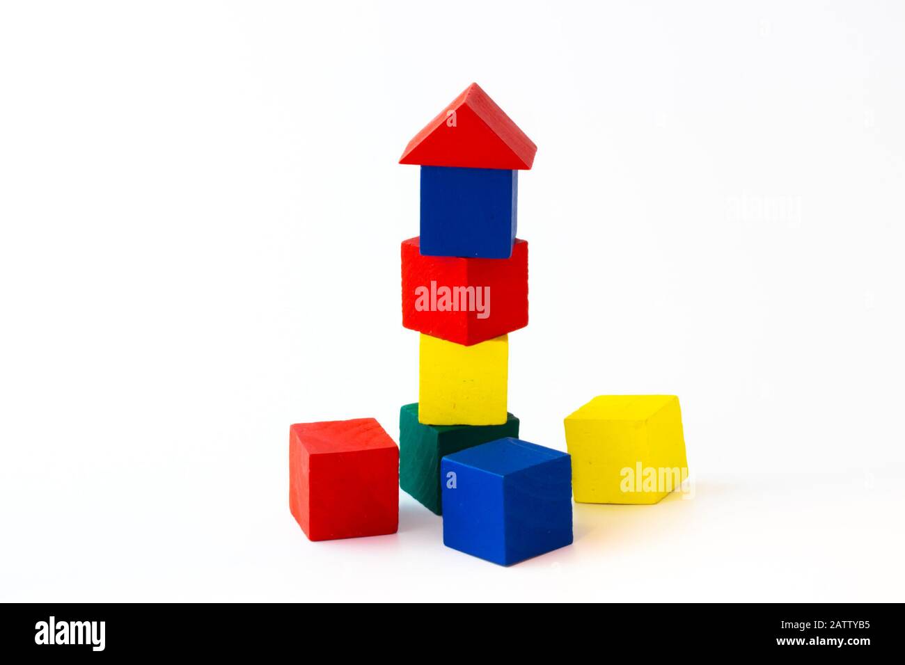 Toy wooden building blocks on white background Stock Photo - Alamy