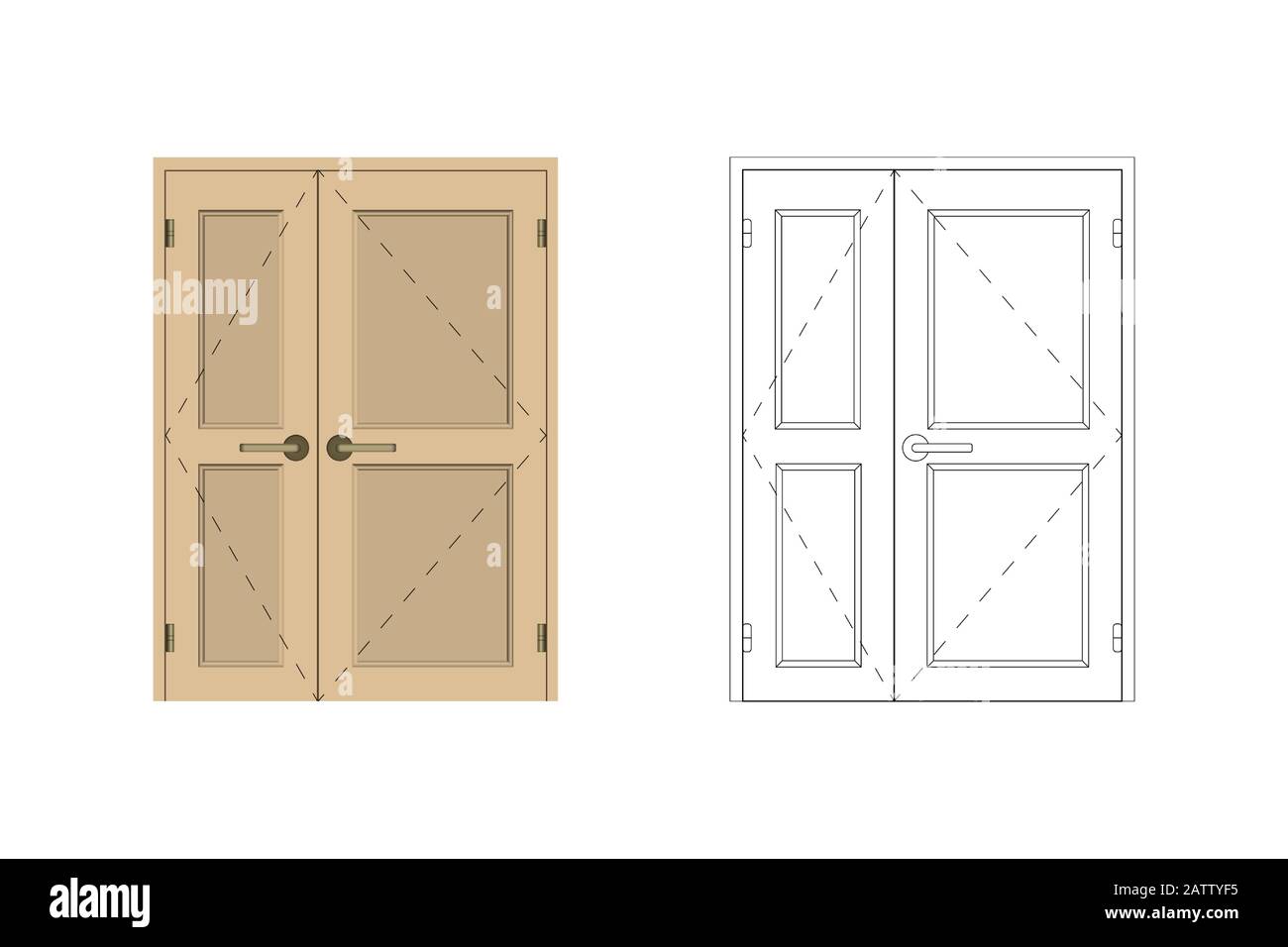 Double leaf door. Blueprint drawing. Design interior. Vector illustration. Stock Vector