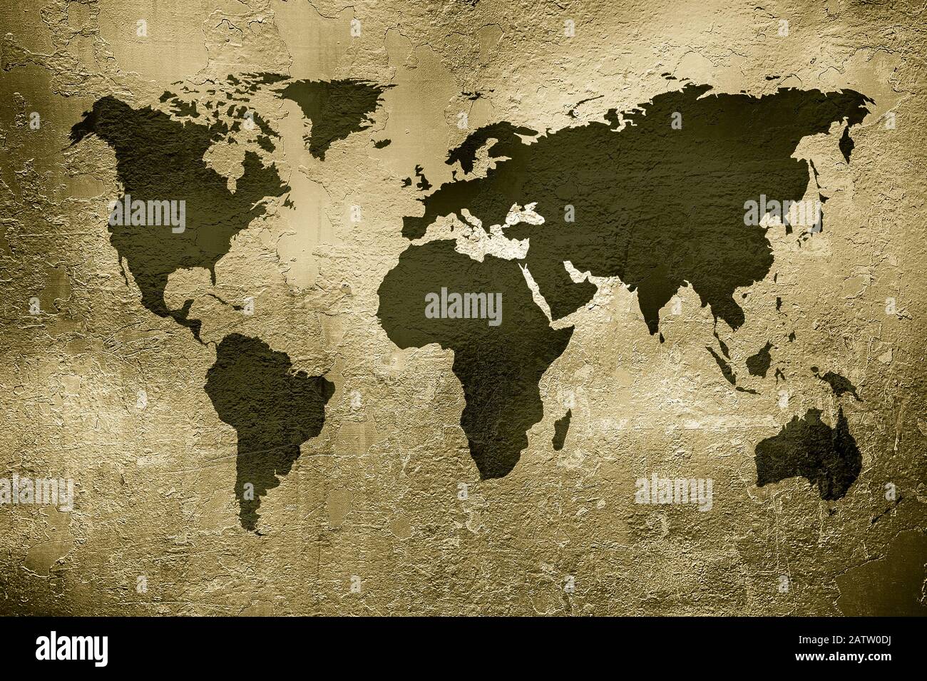 grunge map of the world over metal texture Stock Photo