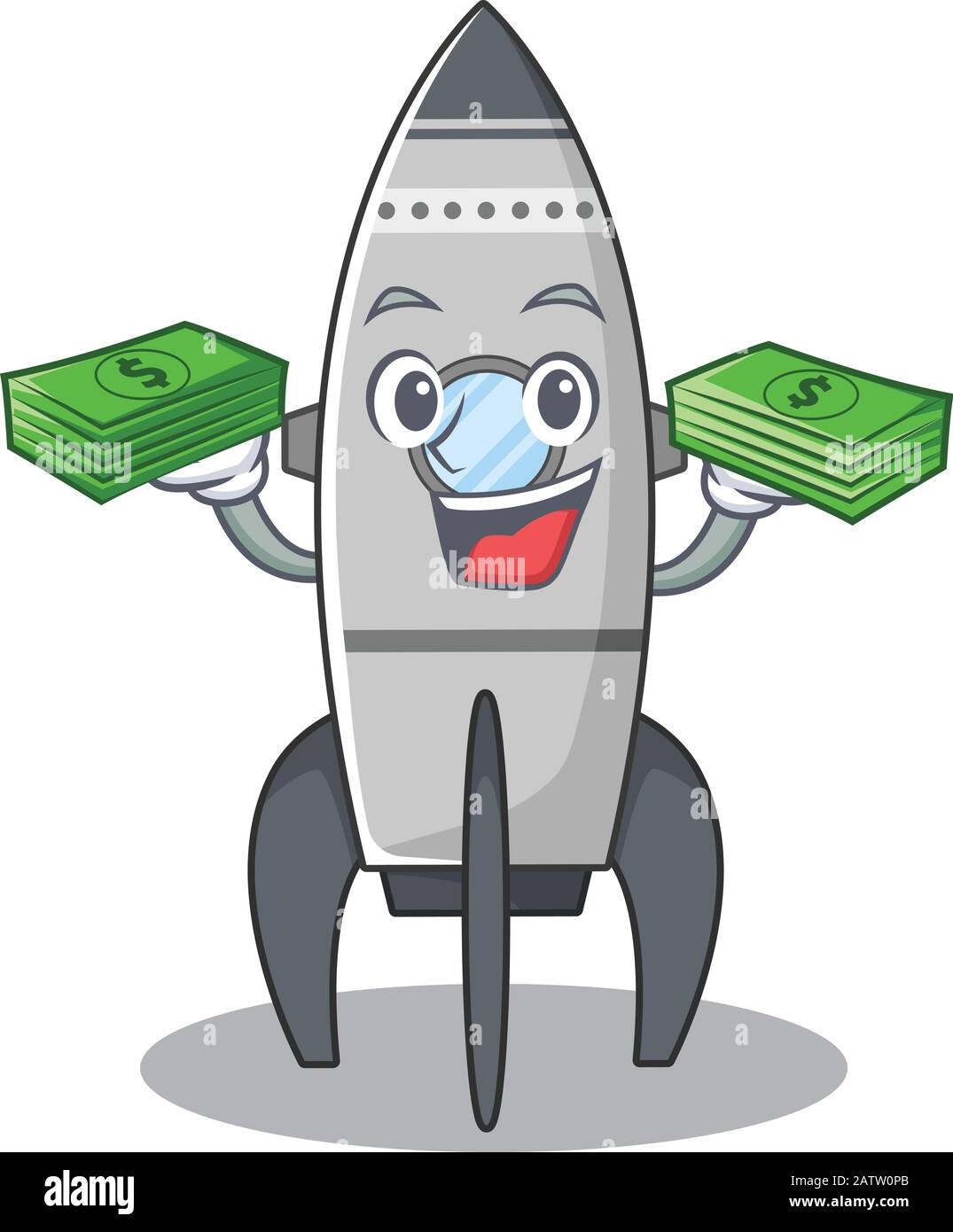 cool rich rocket character having money on hands Stock Vector