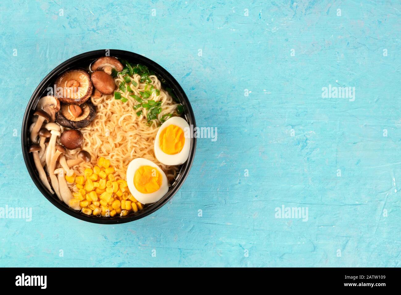 Ramen. Soba noodles with eggs, shiitake and enoki mushrooms, and