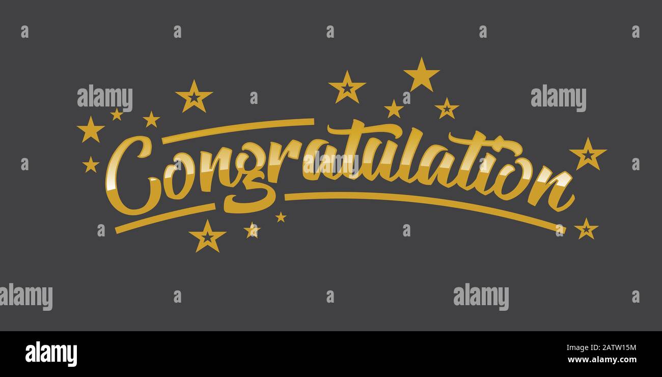 Congrats, Congratulation banner with glitter decoration. Handwritten modern brush lettering dark background Stock Vector