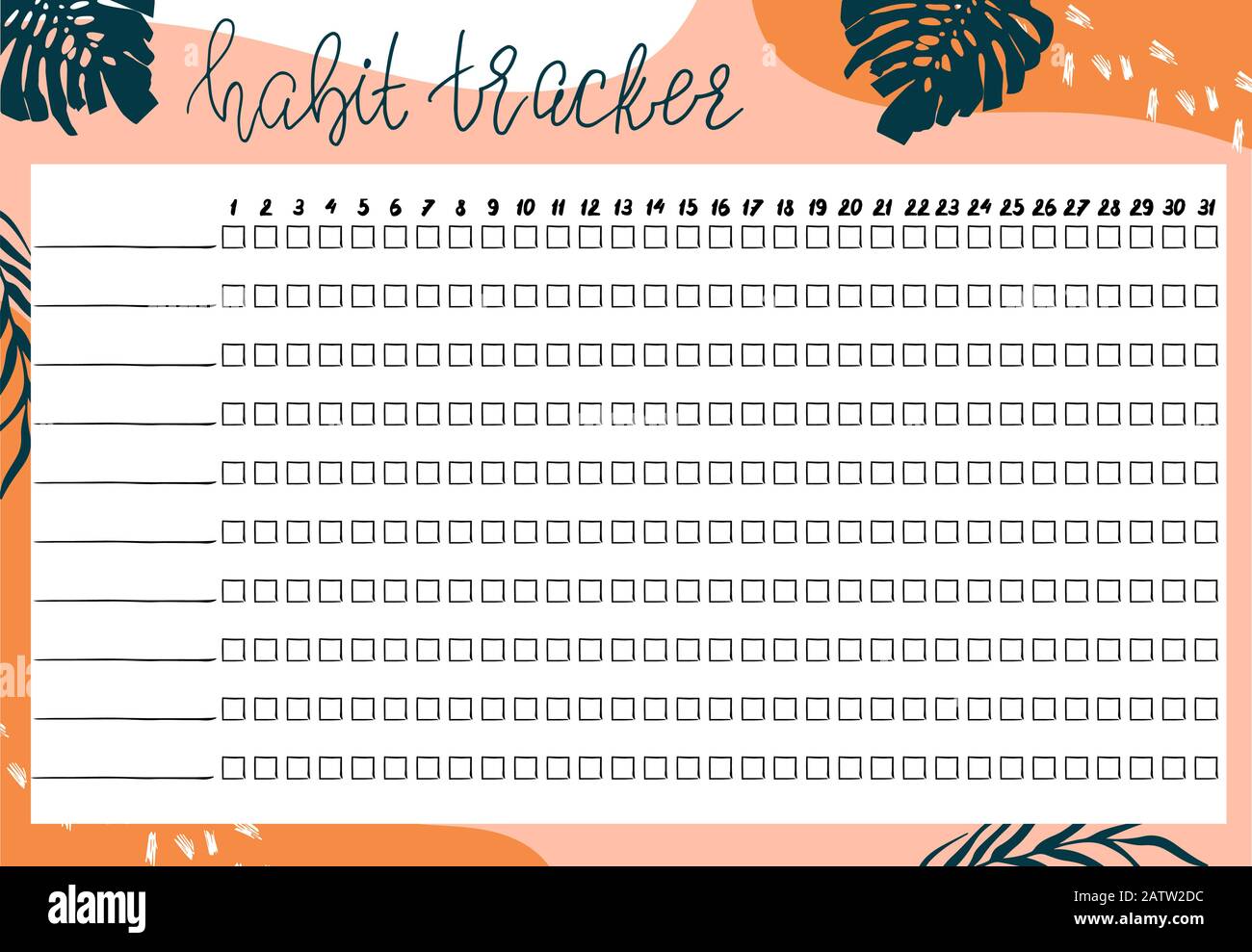 Template habits tracker for a month with abstract style decorative elements. Stock Vector