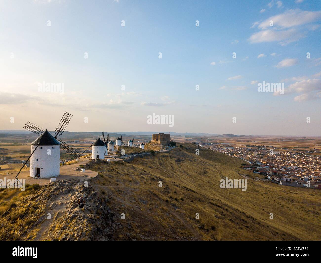 Aerial view of Don Quixote windmills. Molino Rucio Consuegra in the ...
