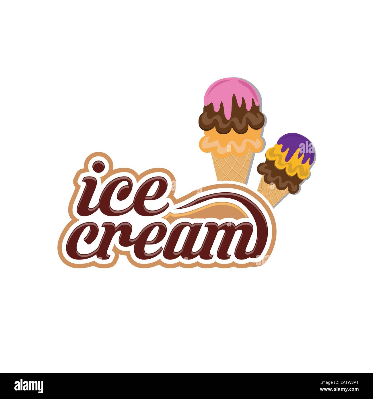 Logo Ice cream. Italian ice cream emblem. Ice cream in a waffle cone ...