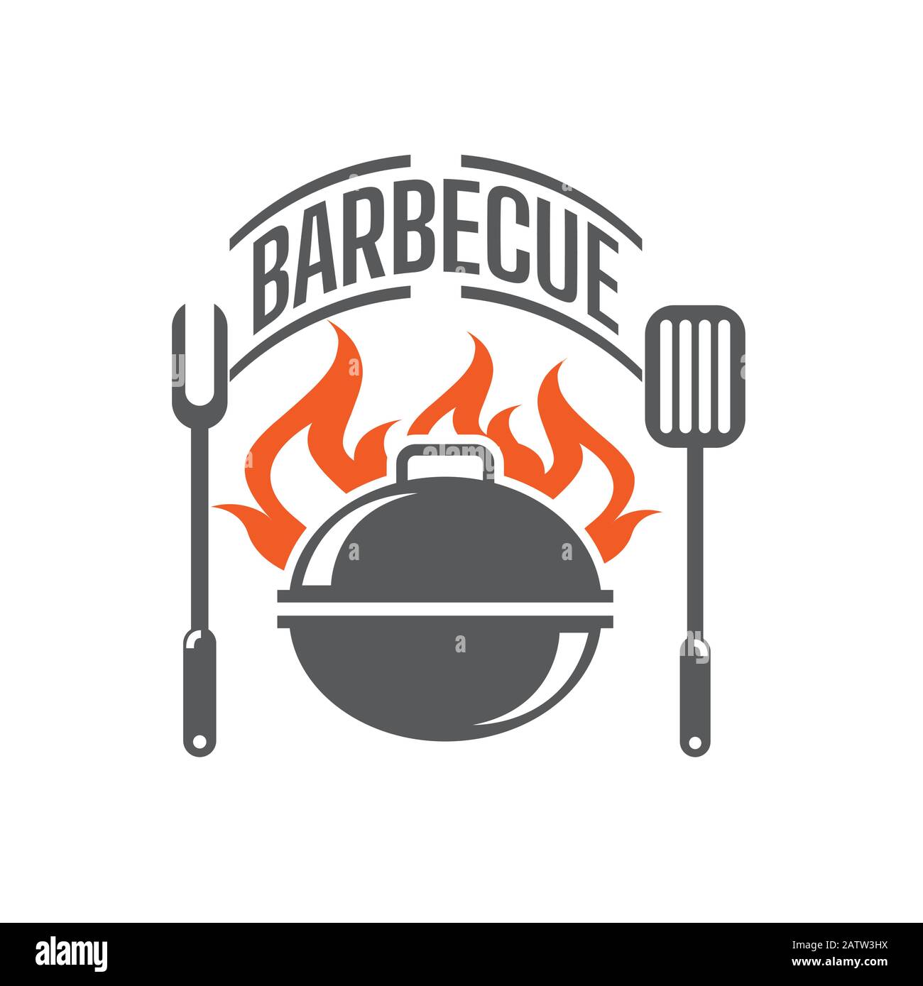 Steak House, barbecue restaurant logo, poster. BBQ trendy logo with barbecue grill , spatula and grill fork. Vector emblem template. Stock Vector