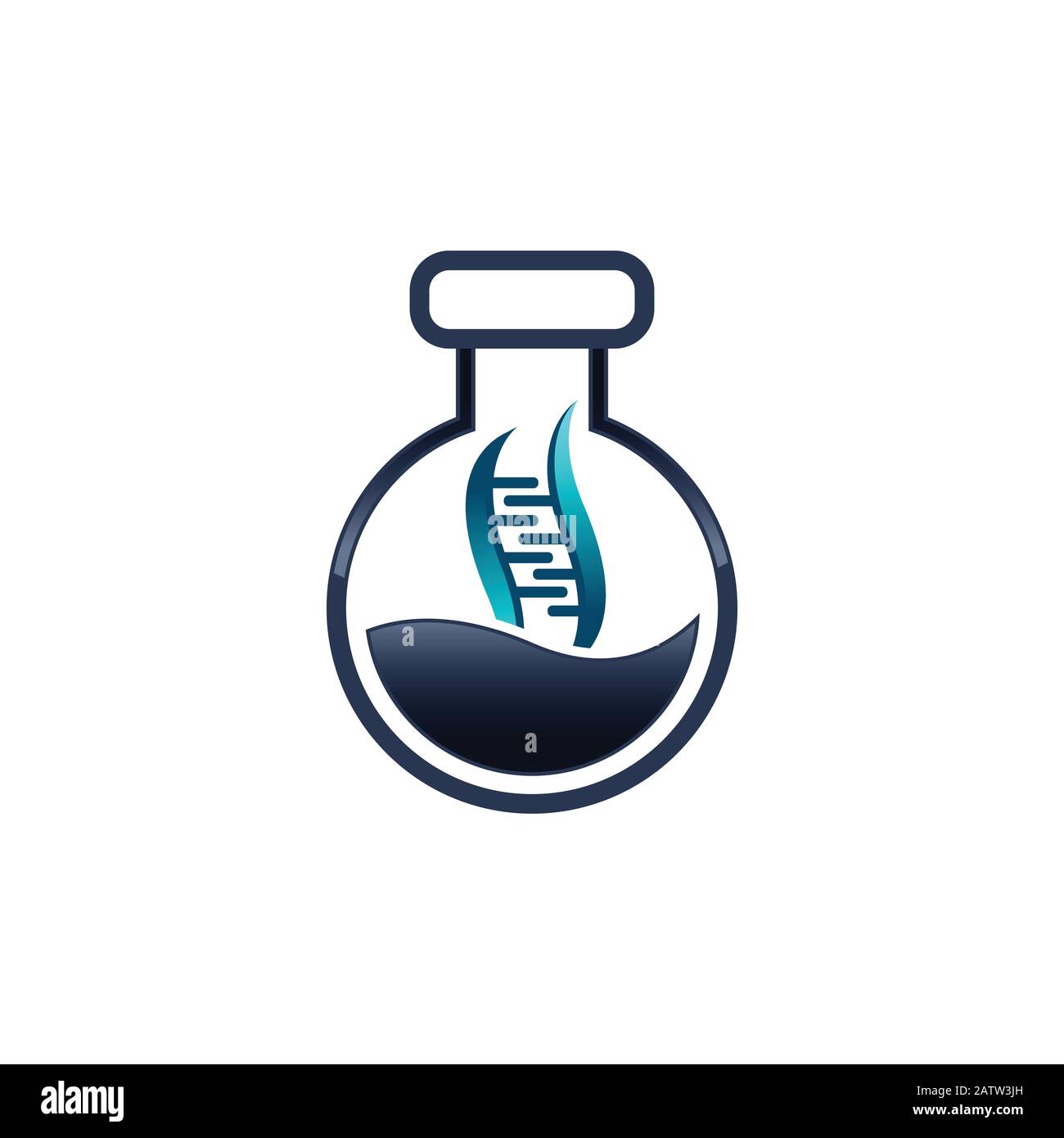 Science lab beaker logo with DNA icon inside vector illustration Stock
