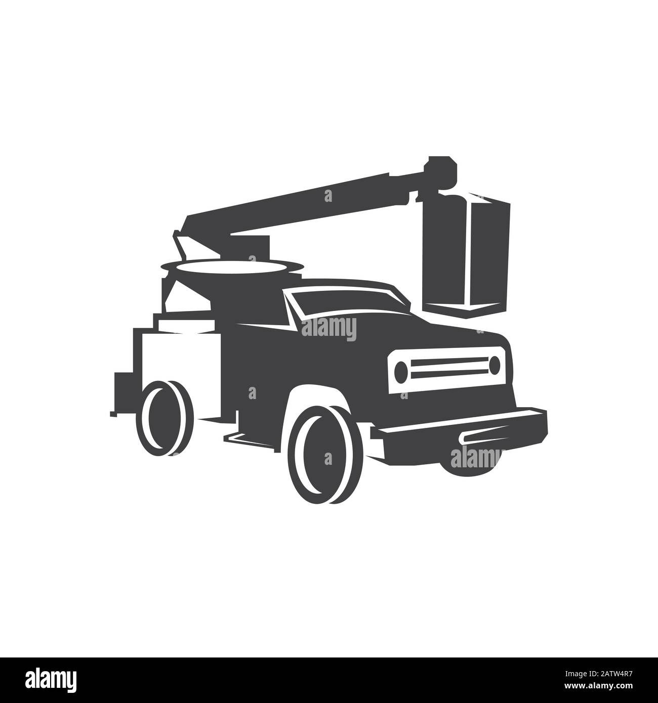 Service Truck vector icon. Cherry picker filled flat sign for mobile concept and web design. Bucket truck glyph icon. Symbol, logo illustration. Vecto Stock Vector