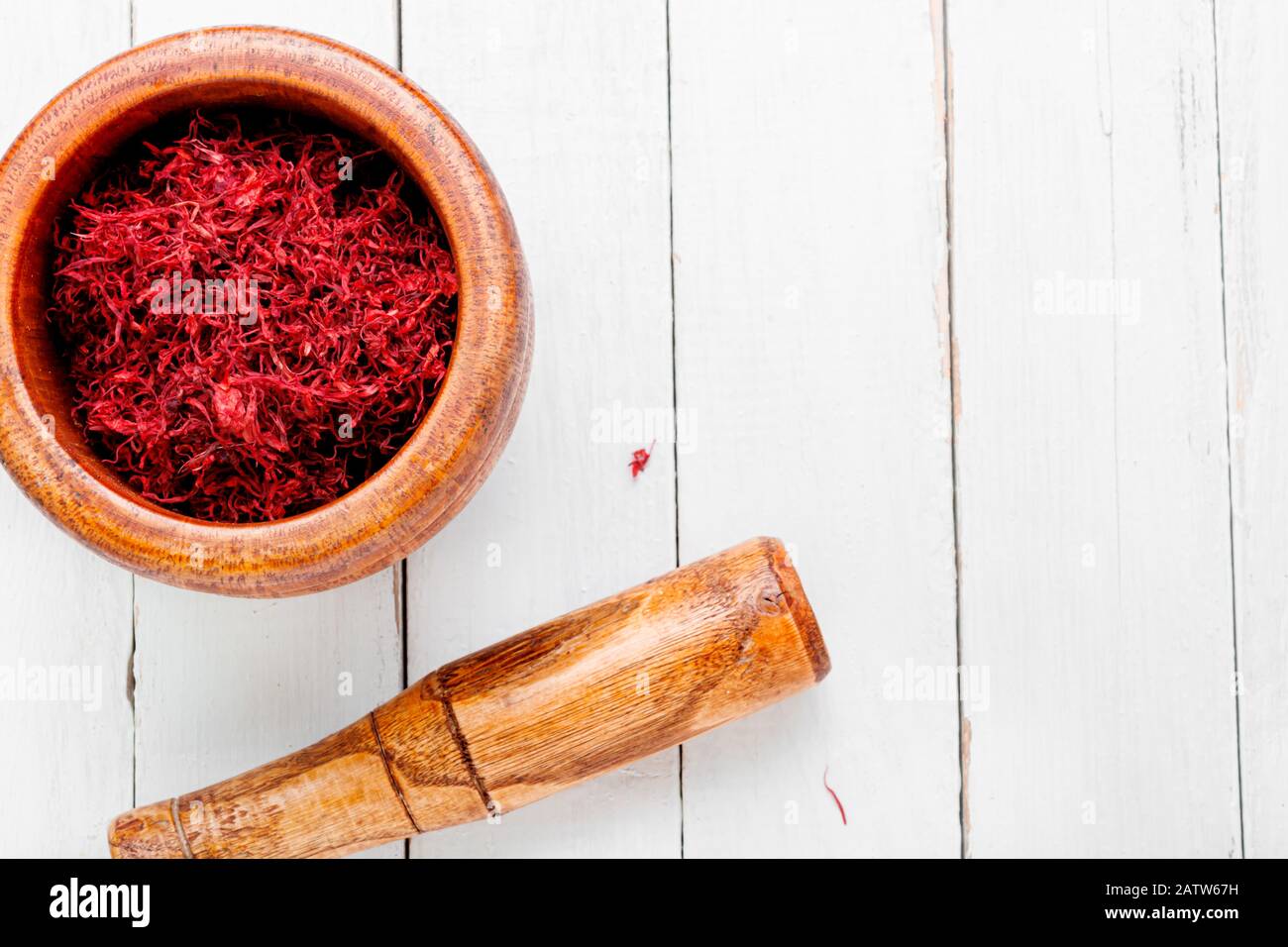 Saffron spice used in food and traditional herbal medicine Stock Photo