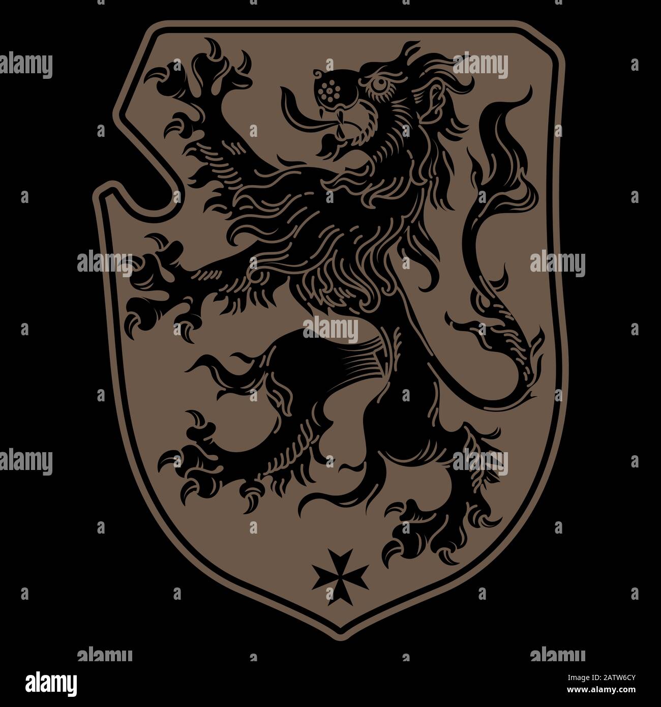 A medieval heraldic coat of arms, heraldic lion, heraldic lion silhouette Stock Vector