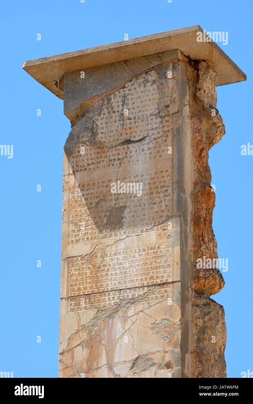 Persepolis, trilingual cuneiform inscription in neo Elamite, Persian and Babylonian Stock Photo