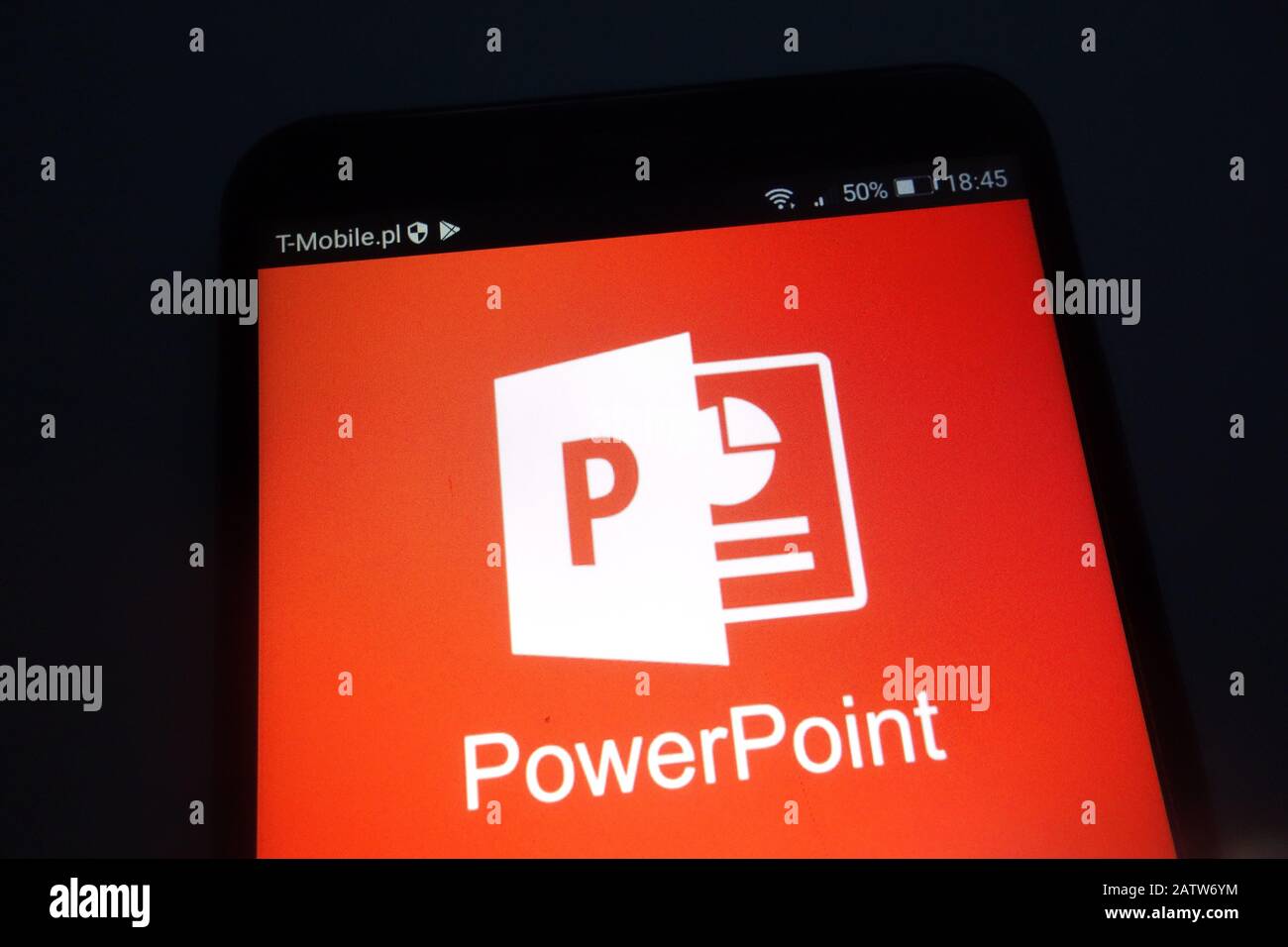 Microsoft PowerPoint logo on smartphone Stock Photo