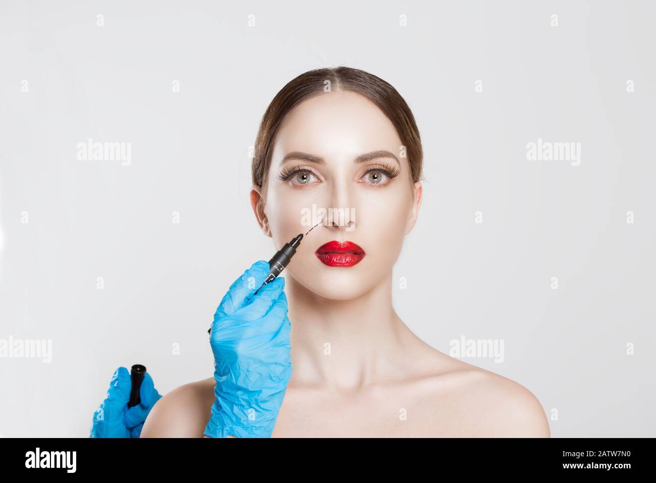 Anti wrinkle procedure. Nasolabial wrinkles reduction removal plastic