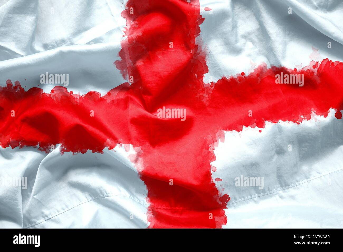 Flag of England by watercolor paint brush on canvas fabric, grunge style Stock Photo