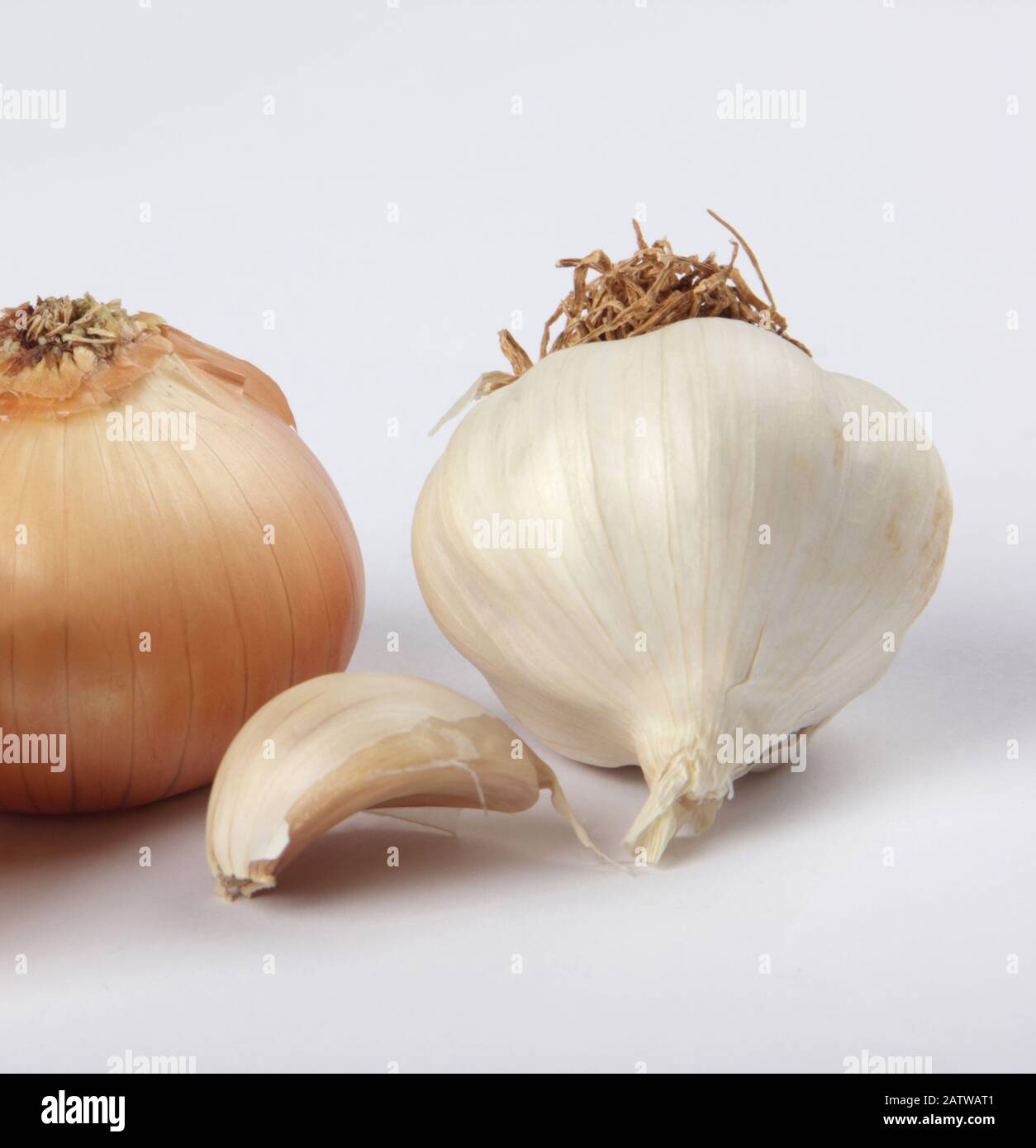onion and garlic on a white background Stock Photo - Alamy