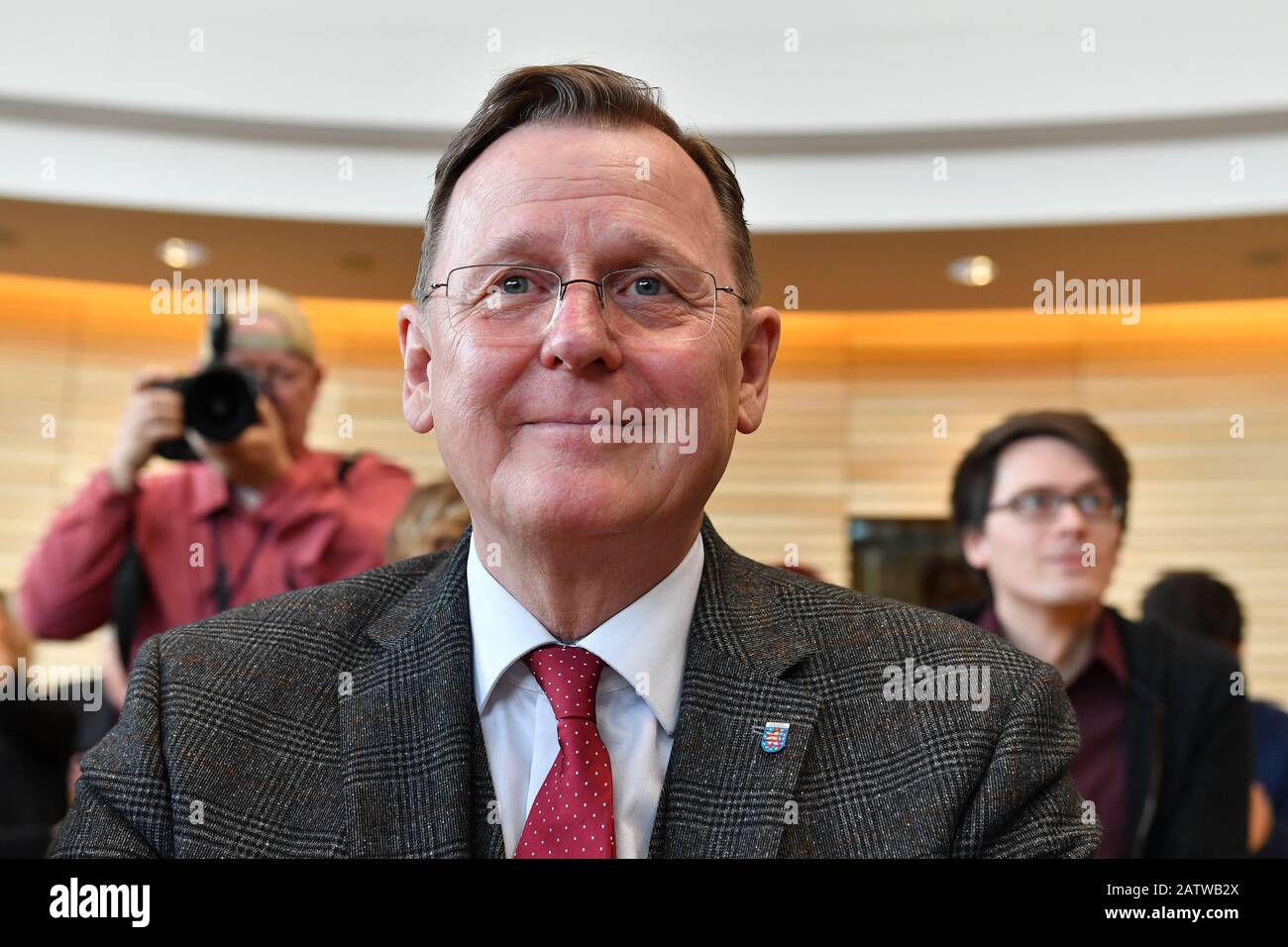 Erfurt, Germany. 05th Feb, 2020. Bodo Ramelow (Die Linke), the current Minister President of Thuringia, sits in the Landtag before the election of the new Minister President. Ramelow is running for re-election. The AfD parliamentary group has nominated the non-party honorary mayor Kindervater. Credit: Martin Schutt/dpa-Zentralbild/dpa/Alamy Live News Stock Photo