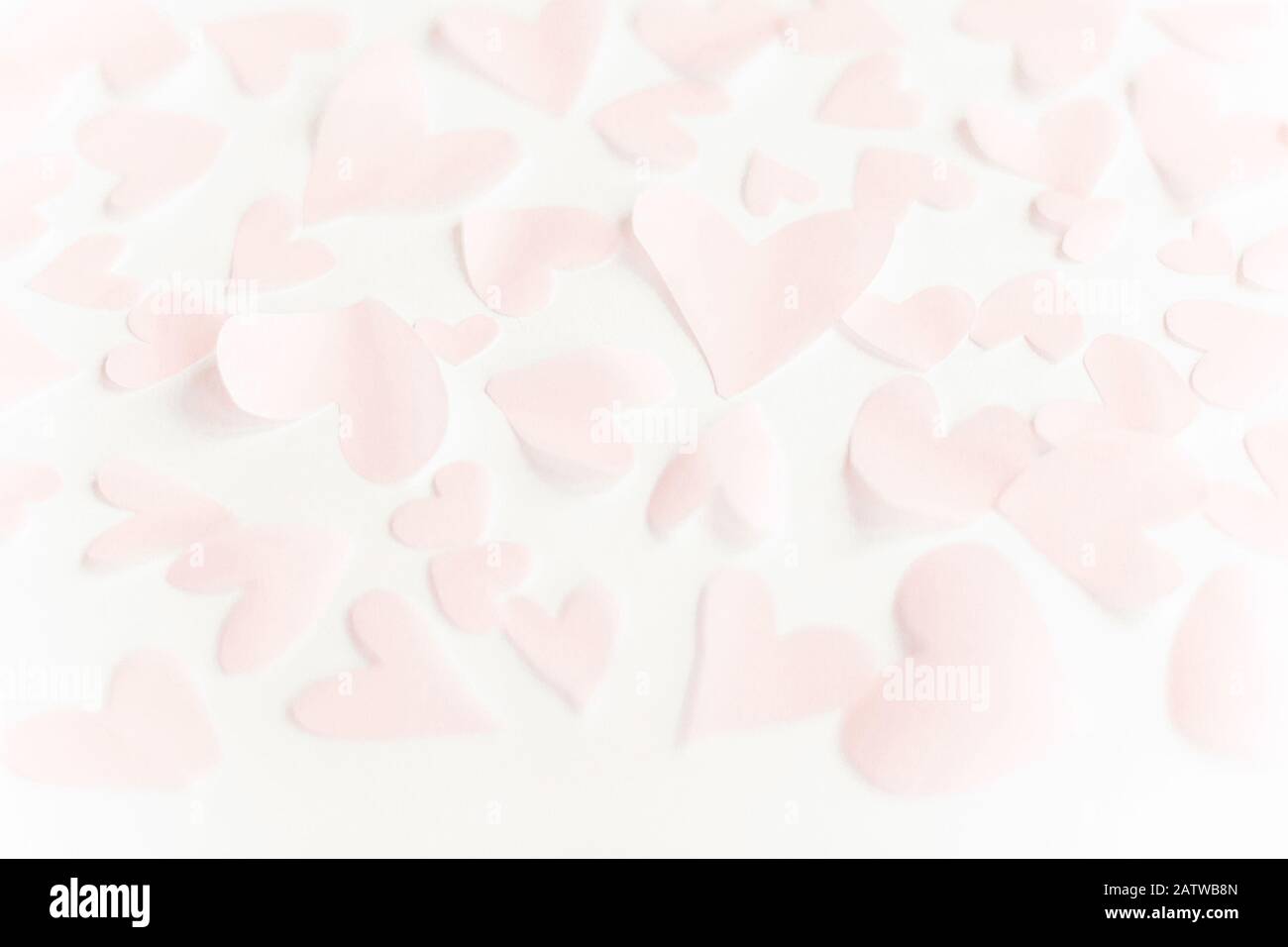 Cute pink pastel hearts on white paper background. Happy valentines day ...