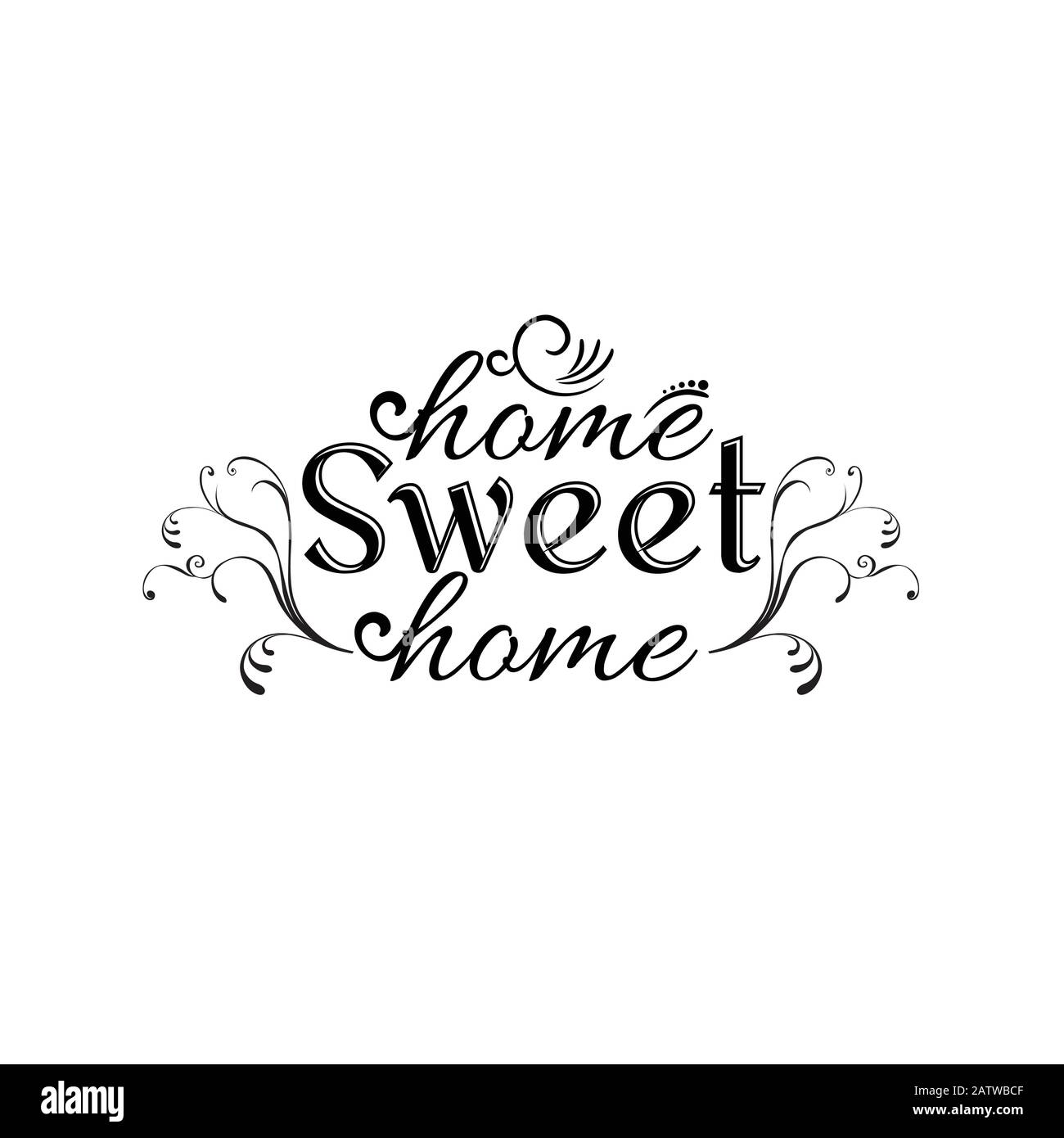 Home Sweet Home - Typography poster. Handmade lettering print. Vector vintage illustration with house hood and lovely heart and incense chimney. Stock Vector