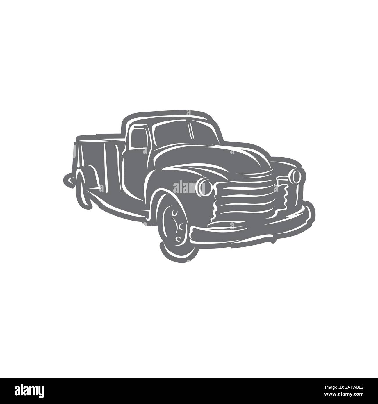 Old retro pickup truck vector illustration. Vintage transport vehicle. Simple vector icon or logo Stock Vector
