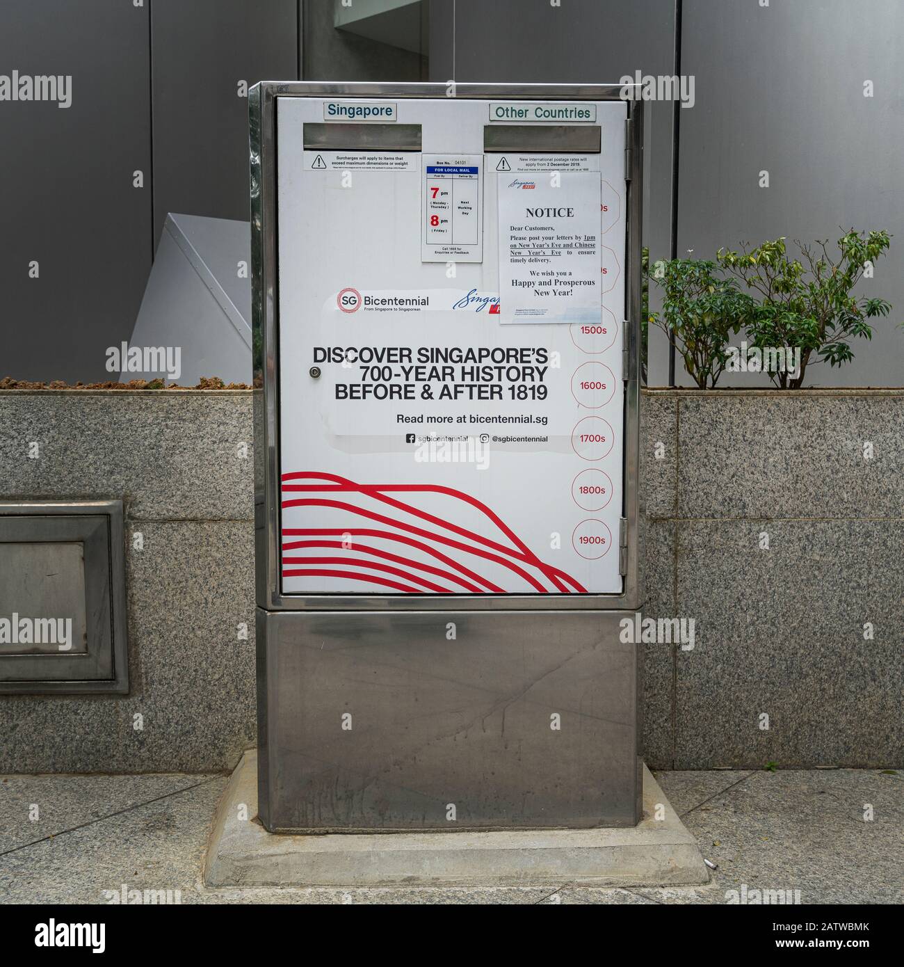 Singapore. January 2020.   a Singaporean post office box in a city street Stock Photo