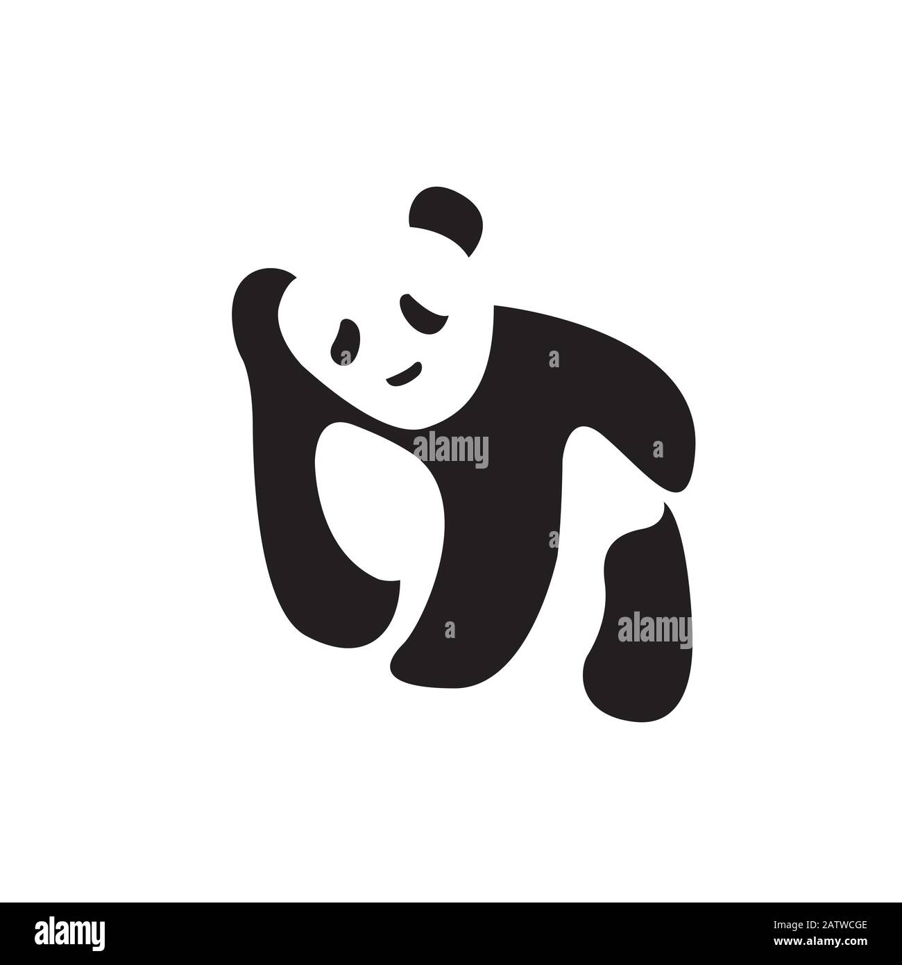 Panda bear silhouette Logo design vector template. Funny Lazy Logo Panda animal Logotype concept icon. Stock Vector