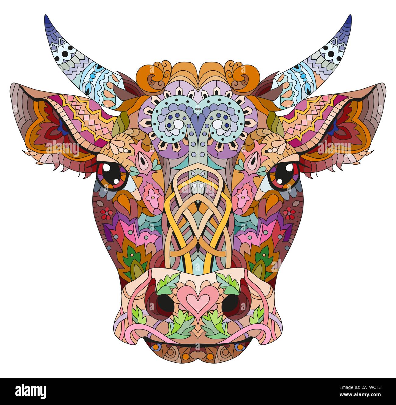 Bull head artwork illustration on the white background Stock Vector
