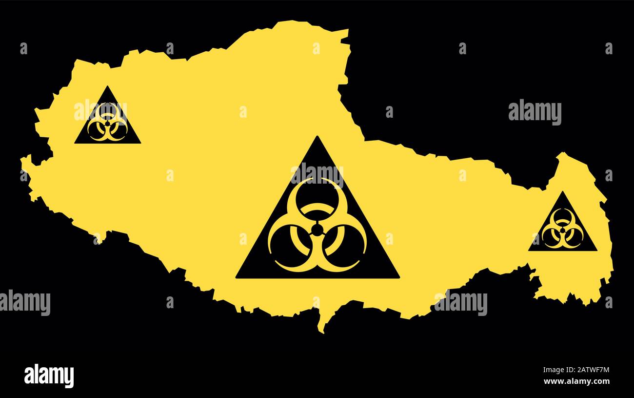 Xizang province map of China with biohazard virus sign Stock Vector