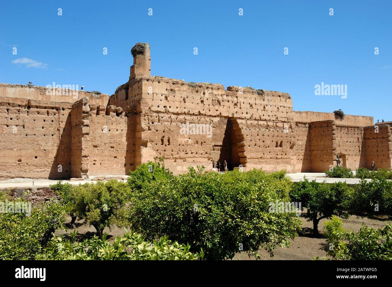 Ruined c16th El Badi Palace or Badic Palace Marrakesh Morocco Stock Photo