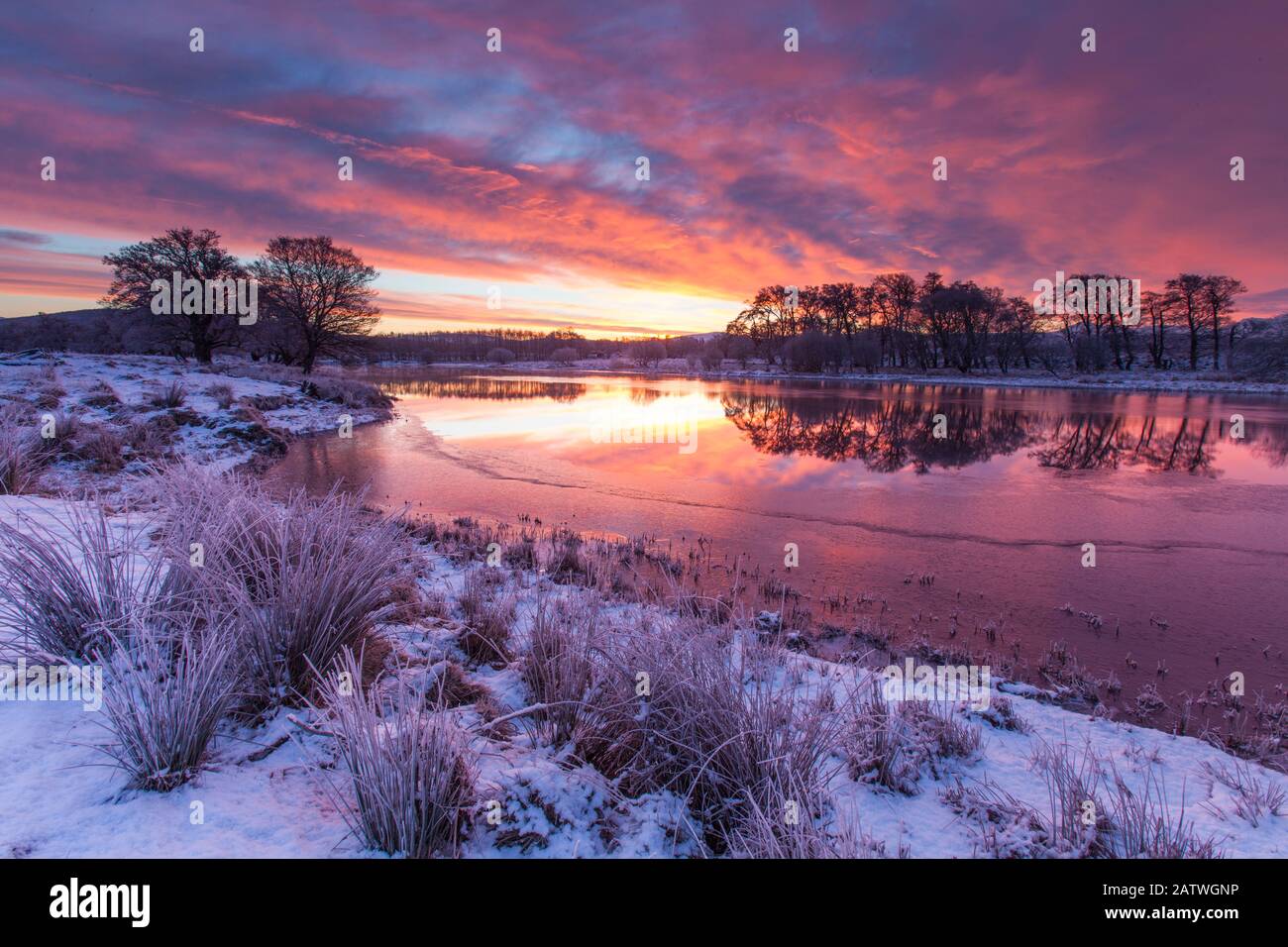 River Spey on winters dawn, Cairngorms National Park, Scotland, UK.January Stock Photo