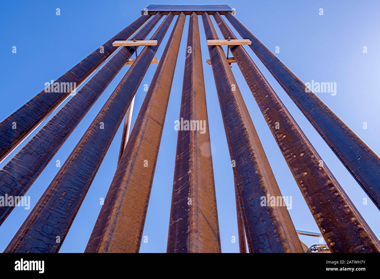 Mexican / United States border in Arizona, where the newer taller sections of the border wall pushed by President Trump are being erected in the environmentally sensitive Organ Pipe National Monument. Arizona, USA. August 2019. Stock Photo