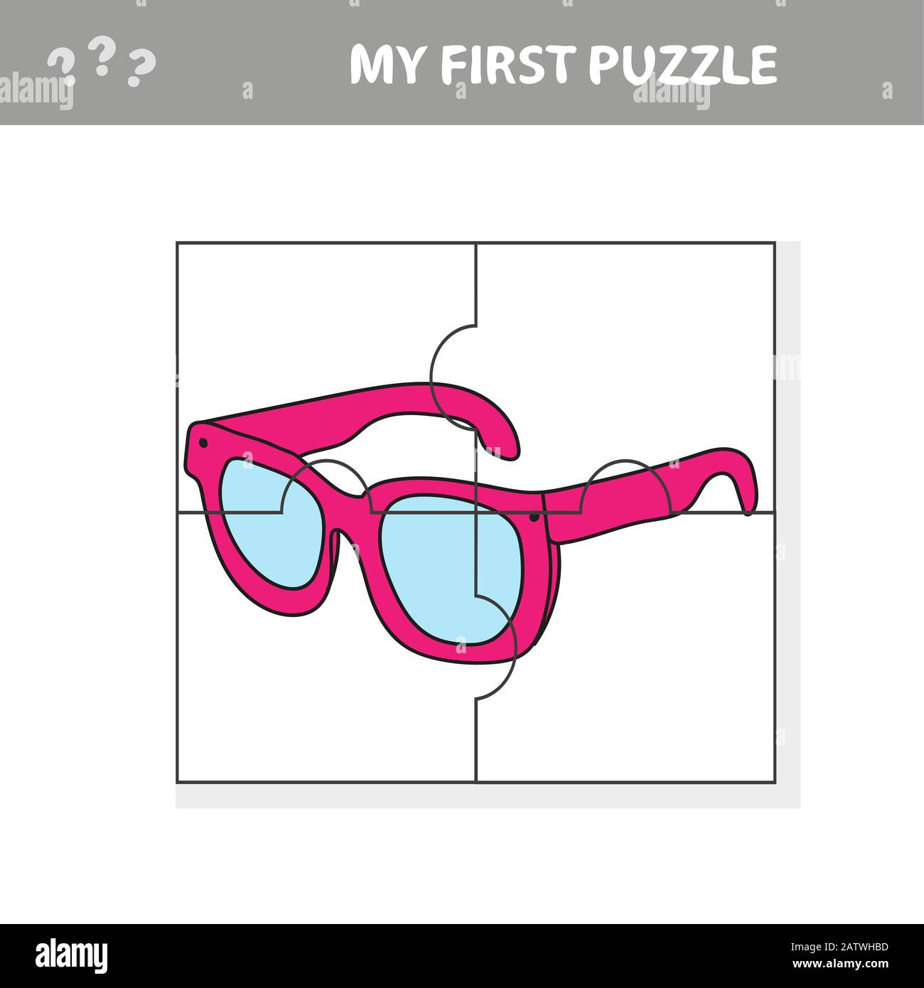 Glasses. Education paper game for preshool children. Vector illustration. My first puzzle Stock