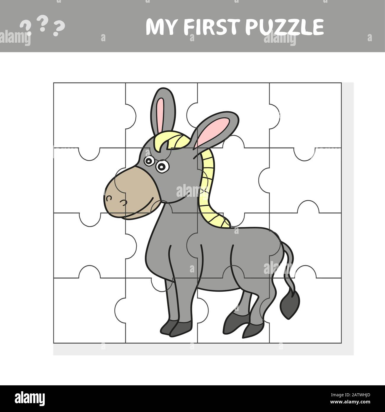 Cartoon Vector Illustration of Education Jigsaw Puzzle Game for Preschool  Children with Funny Donkey Farm Animal - My first puzzle Stock Vector Image  & Art - Alamy
