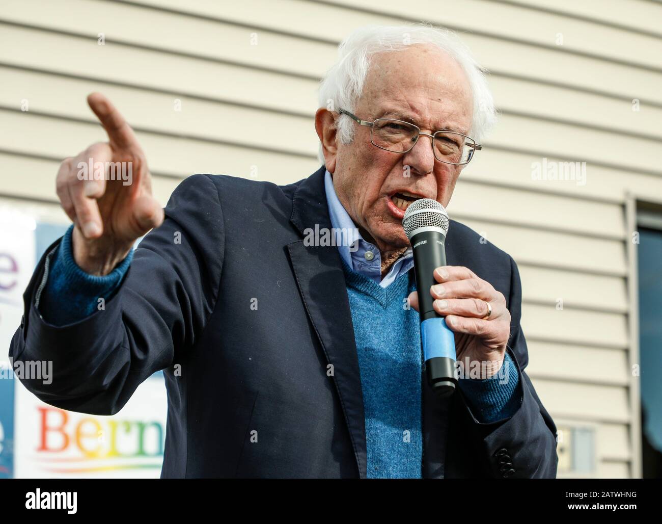 Iowa, USA. 2nd Feb, 2020. Bernie Sanders speaks at a rally at Cedar Rapids, Iowa, the United States, Feb. 2, 2020. Pete Buttigieg, former mayor of South Bend, Indiana, and U.S. Senator Bernie Sanders are leading in the first set of Iowa Democratic caucus results released Tuesday afternoon. Credit: Joel Lerner/Xinhua/Alamy Live News Stock Photo