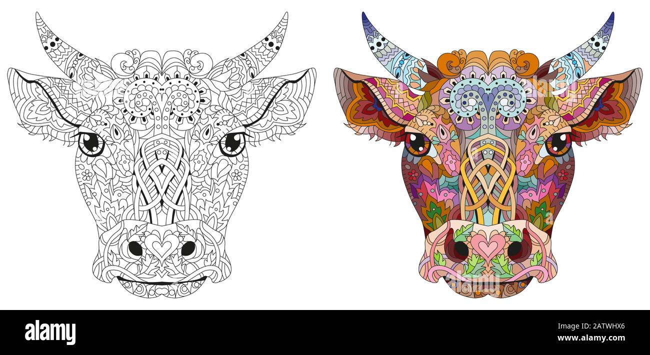 Bull head artwork illustration on the white background Stock Vector
