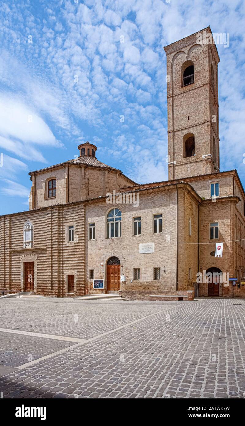 Italy Marche Jesi - Piazza Federico II° - Church of St Floriano 18th century - now seat of the Valeria Moriconi studio theater, dedicated to the actress jesina Stock Photo
