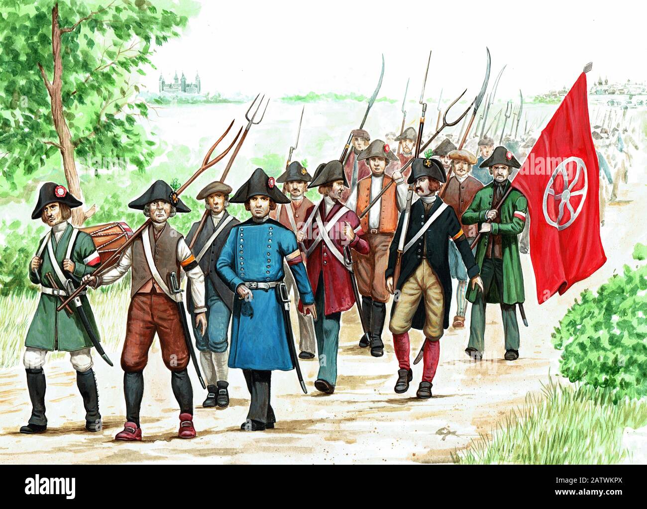 Insurgents on the march. Uprising in Germany. Historical illustration. Stock Photo