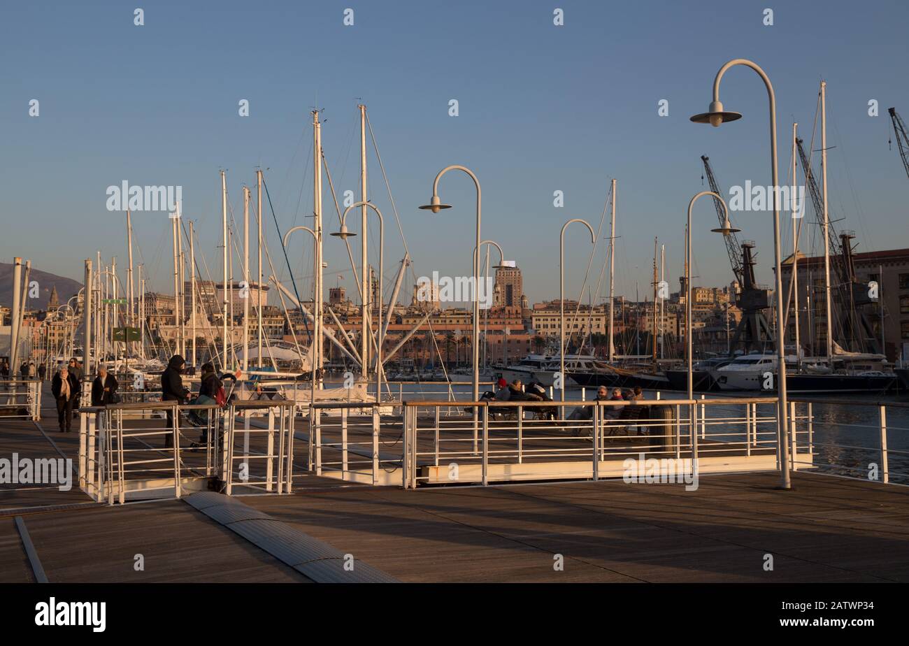 GENOA, ITALY, JANUARY 23, 2020 - View of 'Ancient Port' (Porto Antico) area in Genoa, Italy. Stock Photo