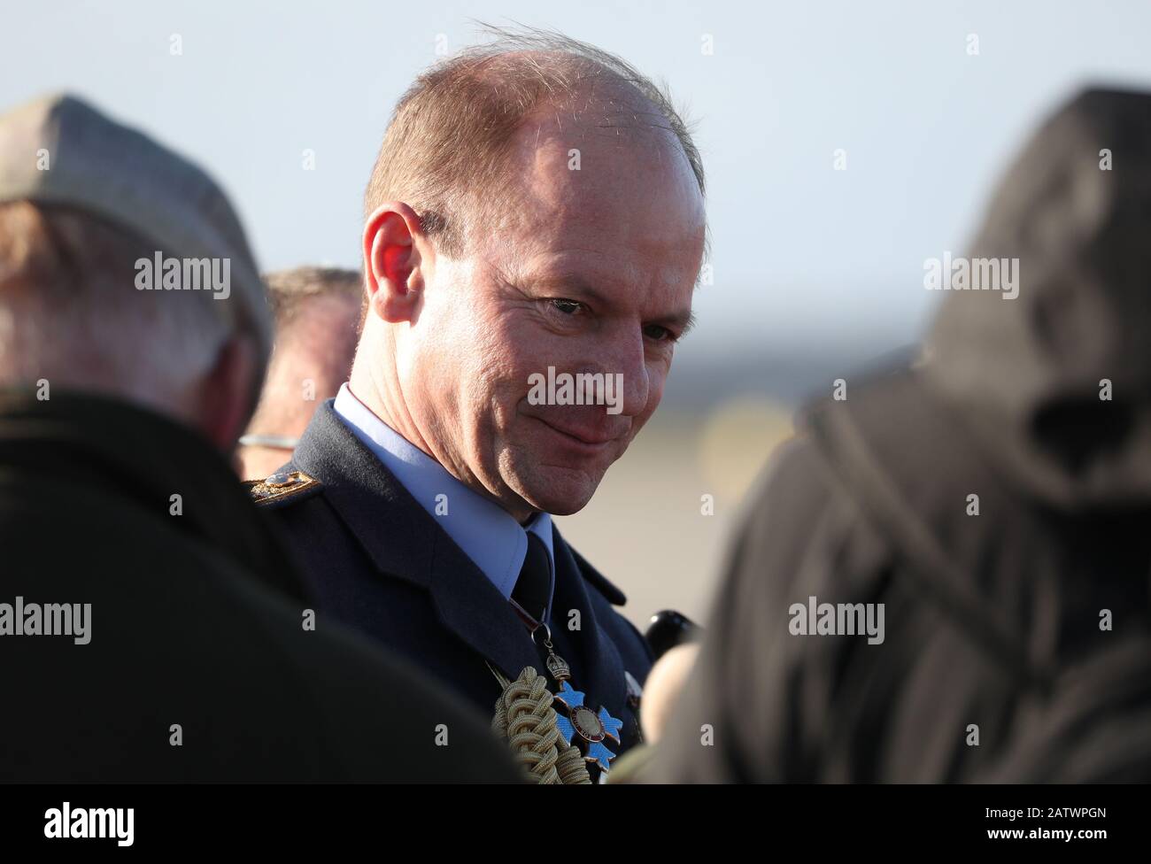 Air Chief Marshal Mike Wigston at Kinloss Barracks in Morayshire after the arrival of the UK's first submarine-hunting P-8A Poseidon maritime patrol aircraft from NAS Jacksonville in the USA. Picture date: Tuesday February 4, 2020. The UK is buying nine of the Boeing jets which are equipped with sensors and weapons systems for anti-submarine warfare, as well as surveillance and search and rescue missions. The aircraft will be based at Kinloss Barracks until they move permanently to RAF Lossiemouth whose runway is currently being resurfaced. Photo credit should read: Andrew Milligan/PA Wire Stock Photo