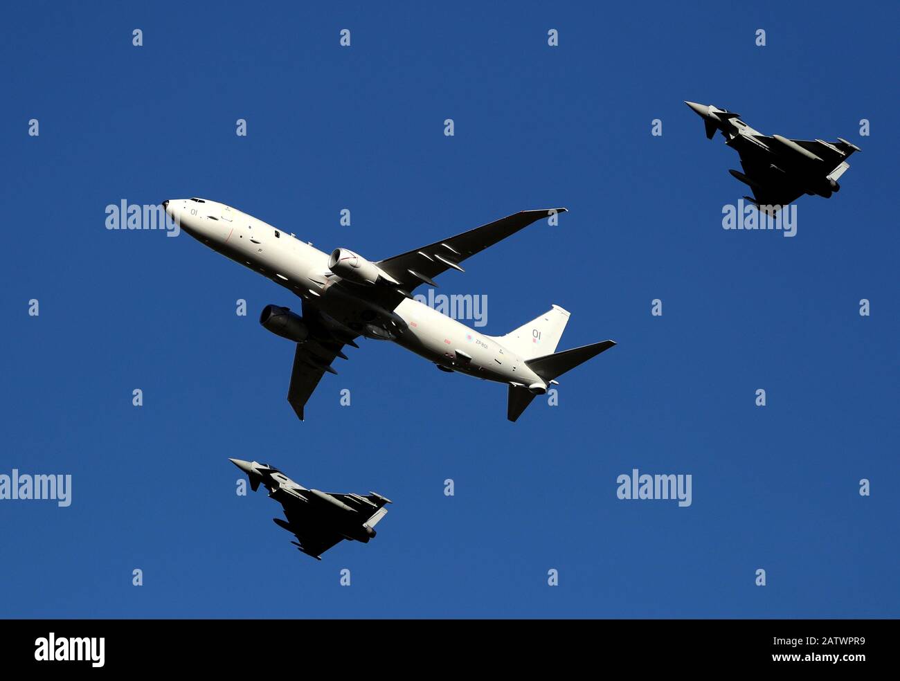 Escorted by two RAF Eurofighter Typhoons, the UK's first submarine