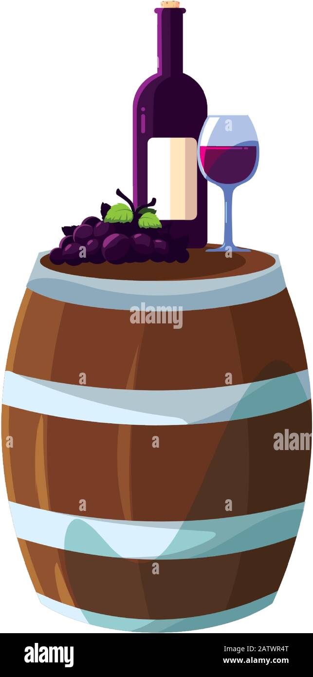 barrel with bottle of wine on white background vector illustration ...