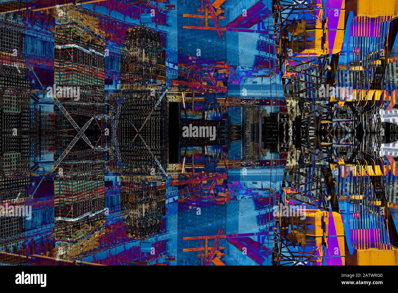 Abstract geometric digital composite of a construction site in downtown Manhattan district in new York City Stock Photo