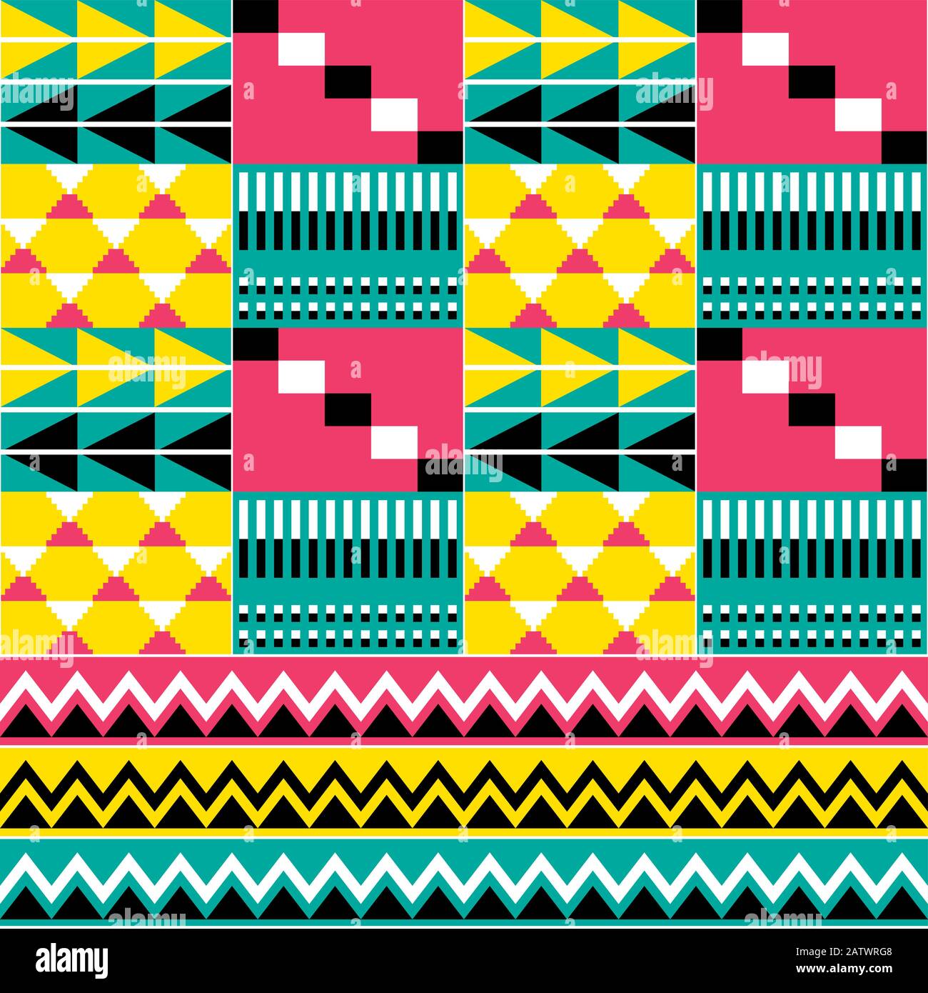 African Kente Nwentoma Cloth Style Vector Seamless Pattern Retro