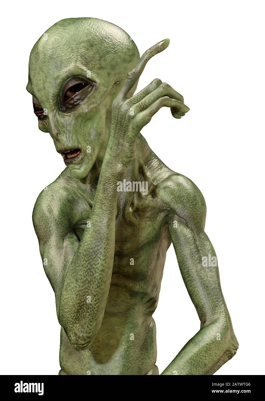 3D rendering of a green alien isolated on white background Stock Photo ...