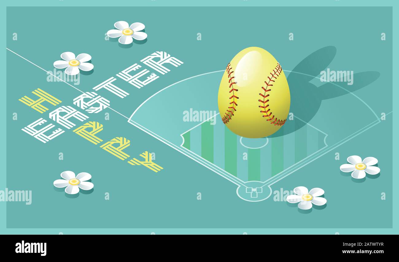 Happy Easter greeting card. Isometric illustration with 3D Easter egg