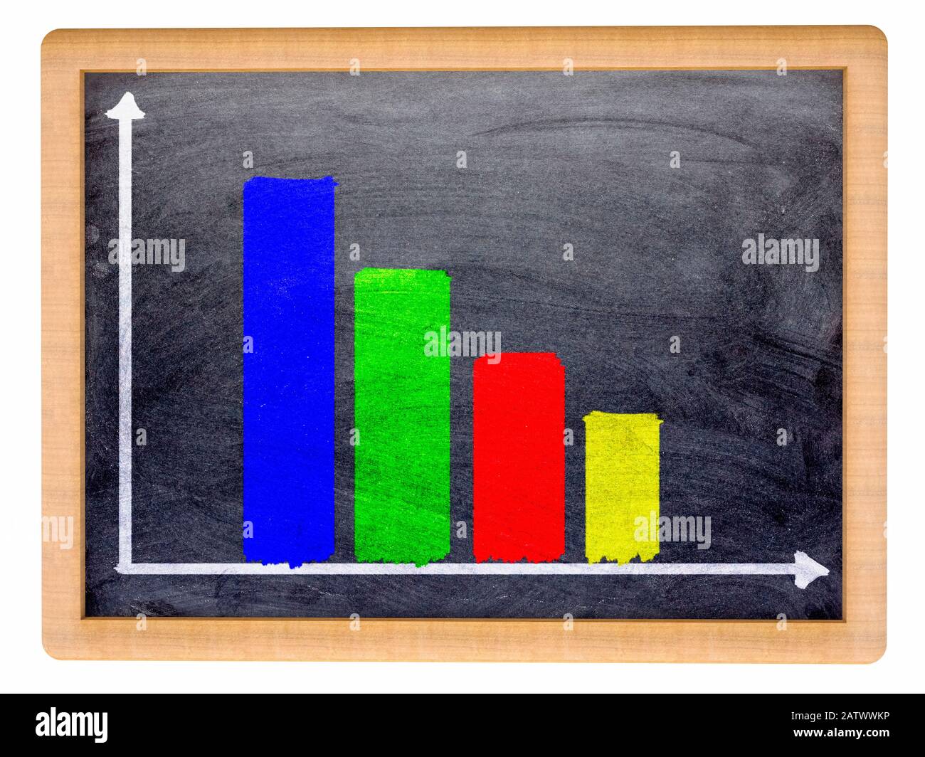 Small blackboard with a bar graph showing performance down Stock Photo