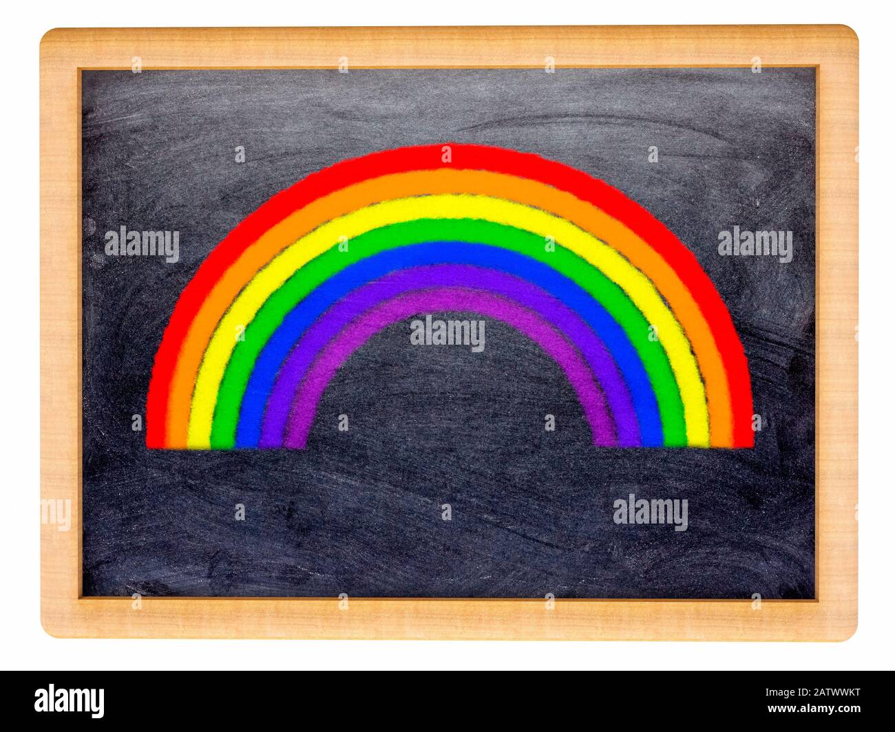 Rainbow drawing on a small blackboard Stock Photo