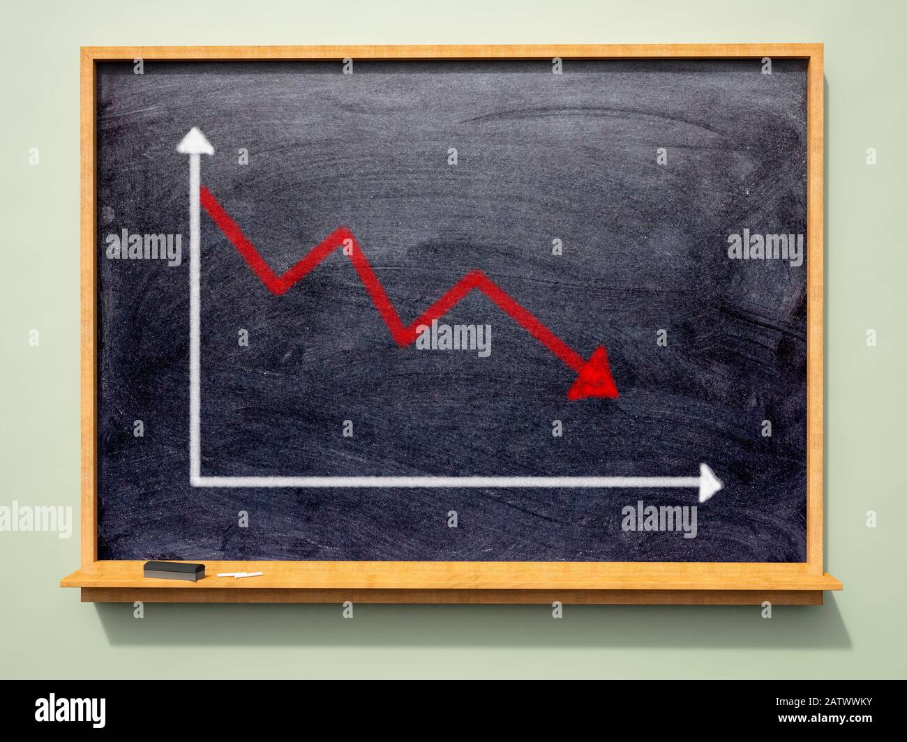 School blackboard with a red arrow showing bad performance Stock Photo