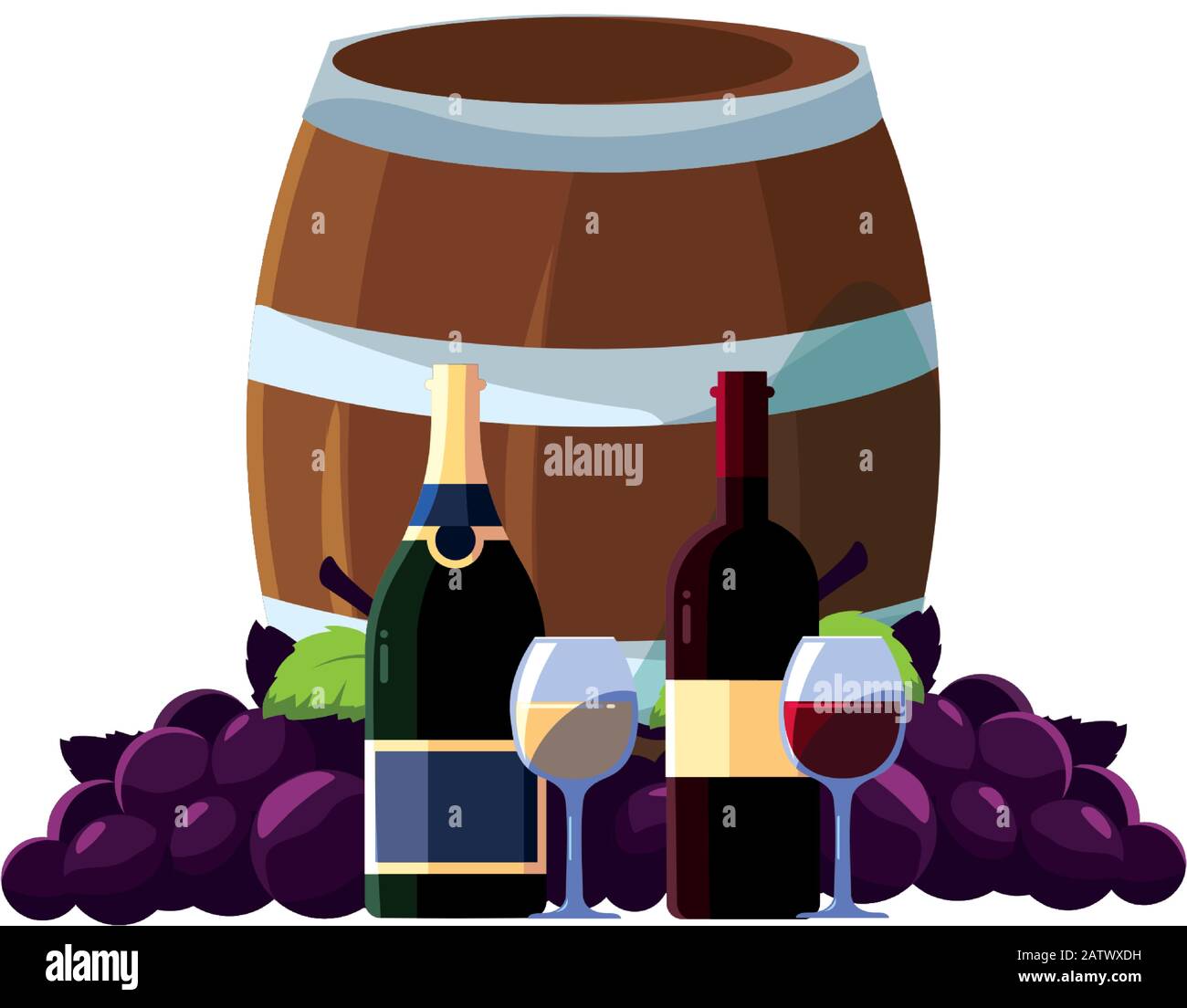 barrel with bottle of wine on white background vector illustration ...