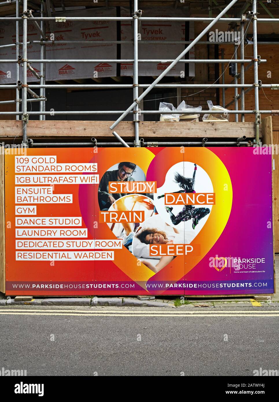A hoarding outside the former HMRC offices in Weston-super-Mare, UK which are being converted into student accommodation. Stock Photo