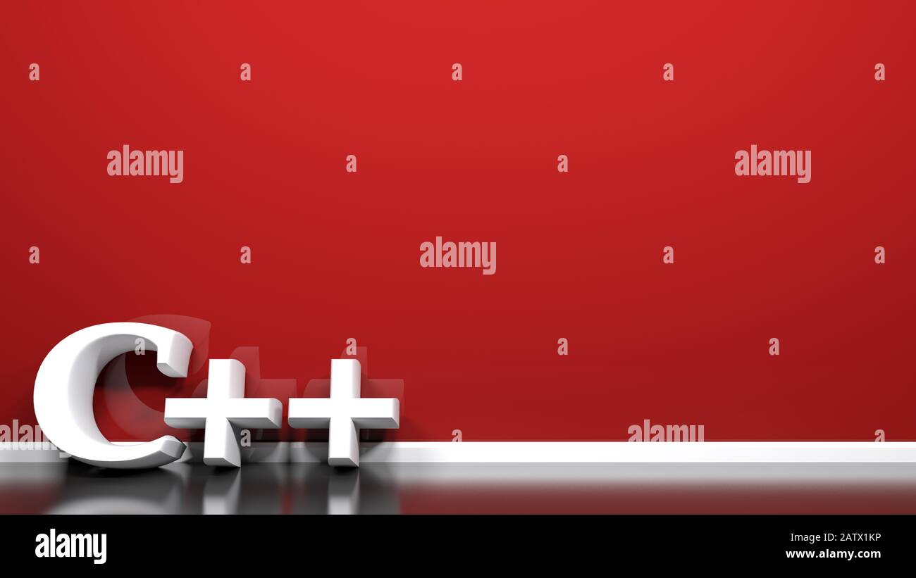 C++ white write at red wall background - 3D rendering illustration ...